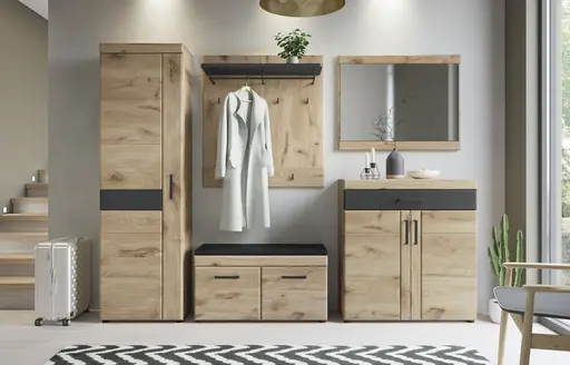 Garderobenschrank- B ca. 58 cm, Eiche Dekor, Dunkelgrau