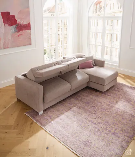 Ecksofa Lumaria Pro - 2,5-Sitzer mit Longchair rechts inkl. Schlaffunktion, Stoff, Hellgrau