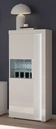 Vitrine - mit Beleuchtung, B ca. 60 cm, Weiß, Weiß Hochglanz