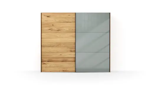Schwebetürenschrank Colorado - B. ca. 257 cm, Eiche, Glas Graugrün