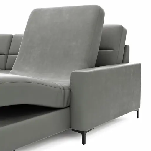 Wohnlandschaft Merlos H - Ecke links mit 2,5-Sitzer und Longchair rechts inkl. Relaxfunktion (motorisch), Leder, Graubraun