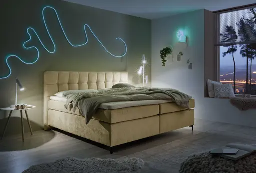 Boxspringbett HINDA- Liegefläche ca. 180x200 cm, Stoff, Creme, Bonell, Inkl. Topper