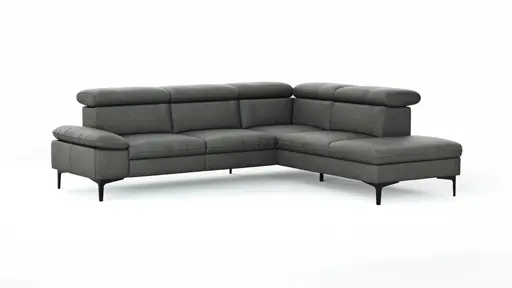 Ecksofa Felipa - 2,5-Sitzer mit Ecke rechts inkl. Kopfteil verstellbar, Leder, Grau