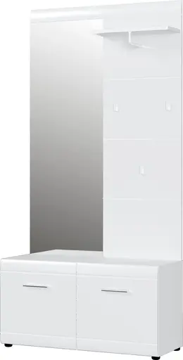 Garderobe GALDO - mit Spiegel, Weiß, Hochglanz
