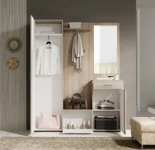 Kompaktgarderobe - Sonoma Eiche Nachbildung, Weiß