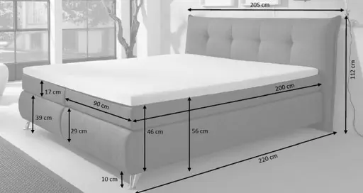 Boxspringbett HAROA- Liegefläche ca. 180x200 cm, Stoff, Hellgrau, TFK H4/TFK H4