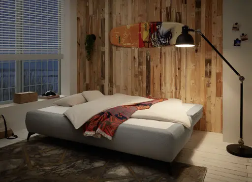 Funktionssofa - JUNNIS - Schlaffunktion mit Bettkasten, Stoff, Hellbeige