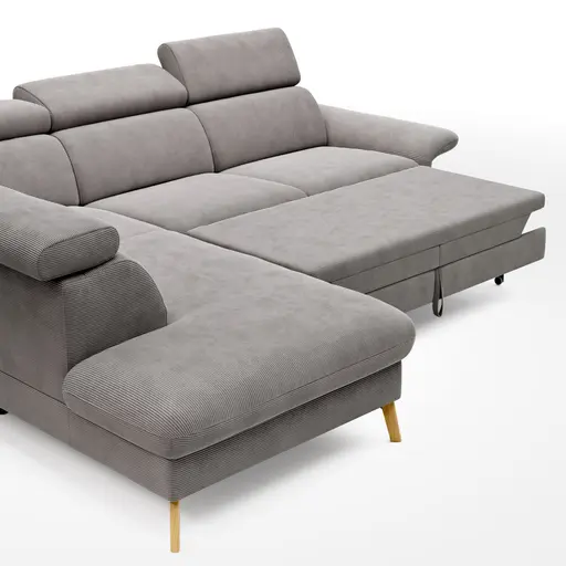 Sofa Maryville - Eckelement und Abschlussteil medium links mit 2,5-Sitzer, inkl. Schlaffunktion, Stauraum, Armlehne/Kopfteil verstellbar, Stoff, Grau