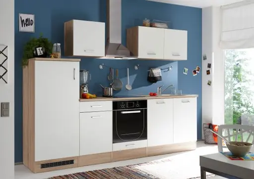 Küchenblock- ohne E-Geräte, B ca. 270 cm, Eiche Dekor, Weiß Matt