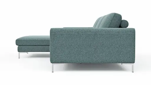 Ecksofa Solano - Longchair Links mit 2,5-Sitzer, Boucle, Seablue
