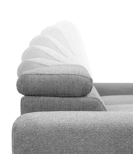 Ecksofa - 2-Sitzer mit Longchair rechts, Sitzvorzug motorisch, Kopfteil verstellbar, Stoff, Grau