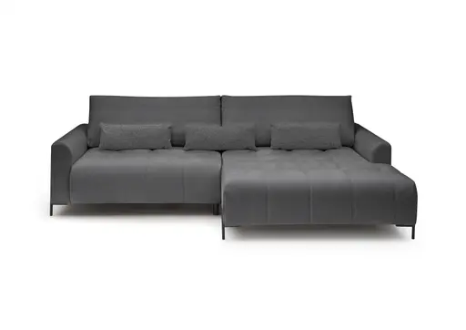 Ecksofa - 2-Sitzer mit Longchair rechts, Sitztiefe verstellbar motorisch, Stoff, Anthrazit