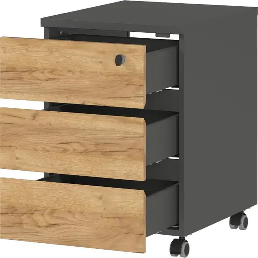 Rollcontainer GRIFFIN - B/H/T ca. 41x60x50 cm, Graphit, Eiche Dekor