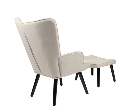 Sessel mit Hocker - Stoff, Beige