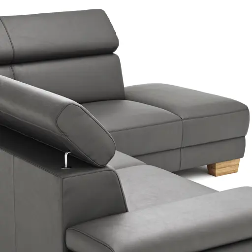 Ecksofa Philadelphia - 2,5-Sitzer mit Ecke rechts inkl. Kopfteil verstellbar, Leder, Anthrazit