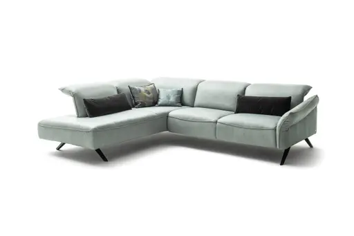 Ecksofa Bormio - Ecke links mit 2,5-Sitzer inklusive motorischer Fußteilverstellung, Leder, Jade