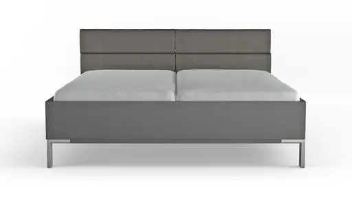 Bett Viana - Liegefläche ca. 180x200 cm, Holzwerkstoff Dunkelgrau, Kunstleder Anthrazit