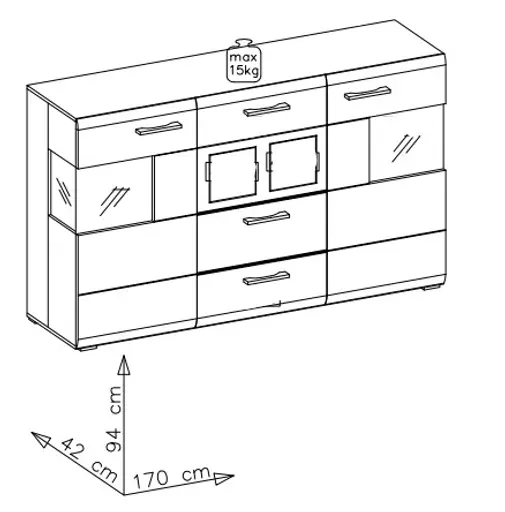 Sideboard - B ca. 170 cm, mit Beleuchtung, Schilfgrün, Viking Eiche Nachbildung