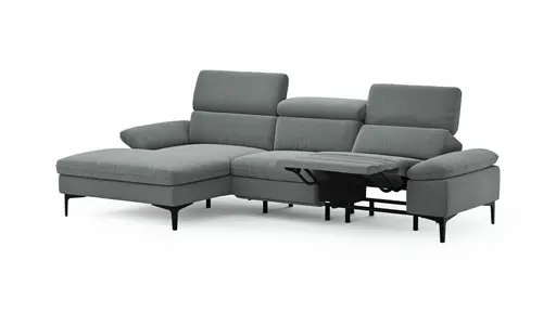 Ecksofa Felipa - Longchair links mit 2,5-Sitzer inkl. Armlehne verstellbar und Rückenlehne/Sitztiefe verstellbar (motorisch), Stoff, Grau