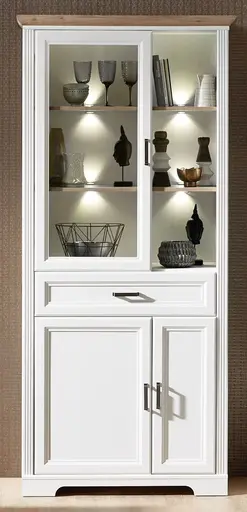 Vitrine - mit Beleuchtung, Weiß, Eiche Dekor