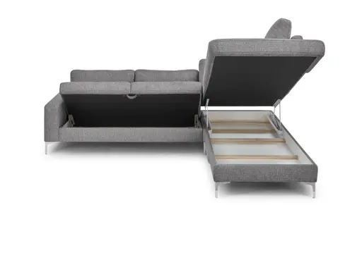 Ecksofa CALM 2.0 - 2,5-Sitzer mit Ecke rechts, Schlaffunktion mit Bettkasten, Stoff, Steingrau