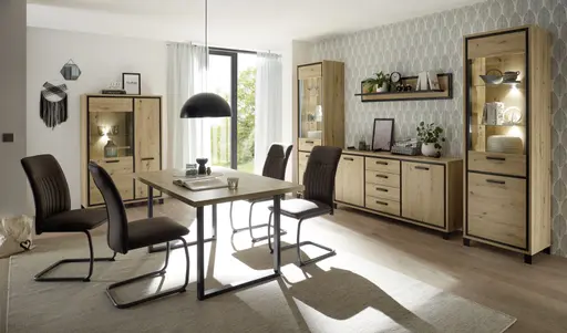 Esstisch - LB ca. 140x90 cm, Eiche Nachbildung, Schwarz