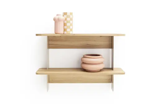 Wandregal Olai - Wildeiche massiv, Metall, Beige