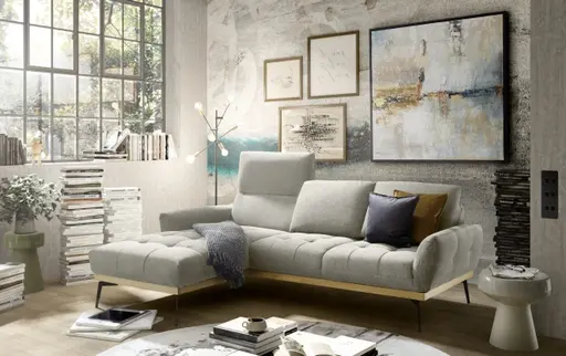 Ecksofa EDDIE - Ecke links, 2-Sitzer inkl. Rückenverstellungen, Stoff, Taupe