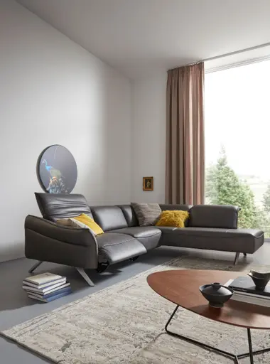 Ecksofa Bormio - Ecke links mit 2,5-Sitzer inklusive Relaxfunktion (motorisch), Leder, Schwarz