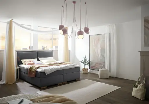 Boxspringbett SANDRIN A- Liegefläche ca. 200x200 cm, Stoff, Anthrazit, inkl. Stauraum