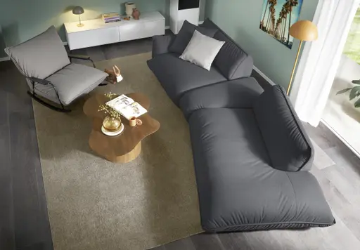Trapezsofa Fluffy - 2-Sitzer mit Trapezelement und Abschlussteil inkl. Rückenlehne verstellbar, Stoff, Anthrazit