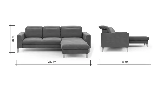 Ecksofa Alegria Plus - 2,5-Sitzer mit Longchair rechts inkl. Kopfteil verstellbar, Stoff, Nougat