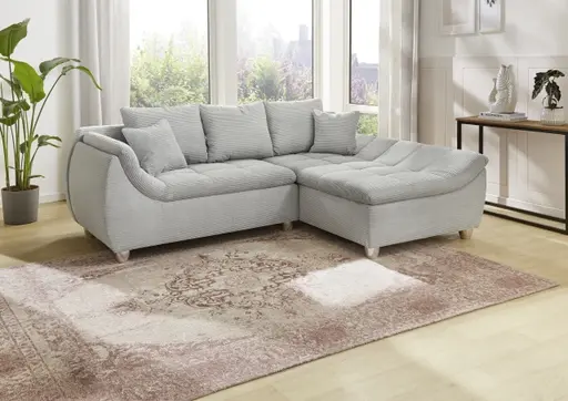 Ecksofa - 2-Sitzer, Ecke rechts, Stoff, Silberfarben