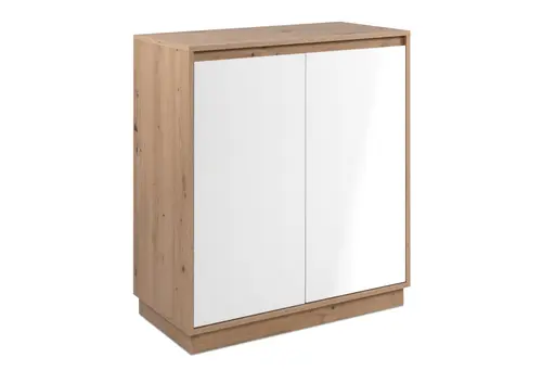 Kommode - B ca. 79 cm, Artisan Eiche Nachbildung, Weiß Hochglanz