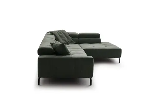 Ecksofa - 2-Sitzer mit Ecke rechts, Kopfteil verstellbar, Feincord, Olive