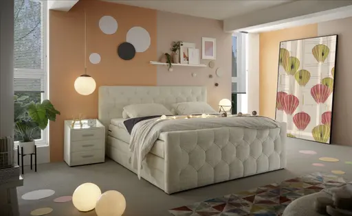 Boxspringbett- Liegefläche ca. 180x200 cm, Stoff, Creme