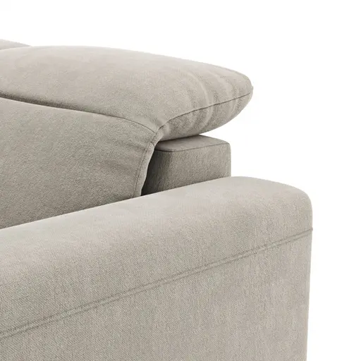 Ecksofa Rockport B - Longchair links mit 2,5-Sitzer inkl. Kopfteil/Sitztiefe verstellbar, Stoff, Khaki