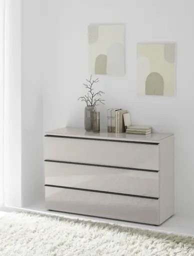 Kommode - mit 3 Schubkästen, Sandglas, Dekor Sand