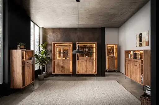 Highboard - mit Beleuchtung, B ca. 115 cm, Akazie massiv