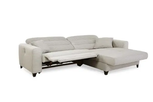 Ecksofa JAROM - 3-Sitzer, Ecke rechts inkl. Relaxfunktion (motorisch) und Kopfteil verstellbar, Stoff, Creme