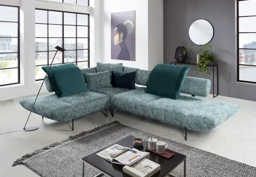 Ecksofa - Ecke links mit Sofa 3-Sitzer, Stoff, Azur