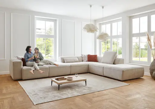 Ecksofa - 3,5-Sitzer mit Ecke rechts, Stoff, Natur