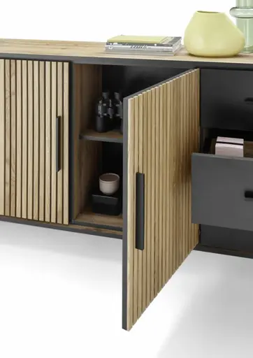Sideboard- Eiche Dekor, Schwarz