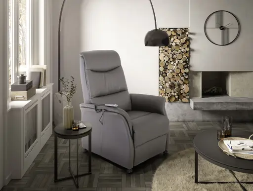 TV-Sessel MARIK - Aufstehhilfe, Relaxfunktion, Kopfteilverstellung, Leder, Dunkelgrau