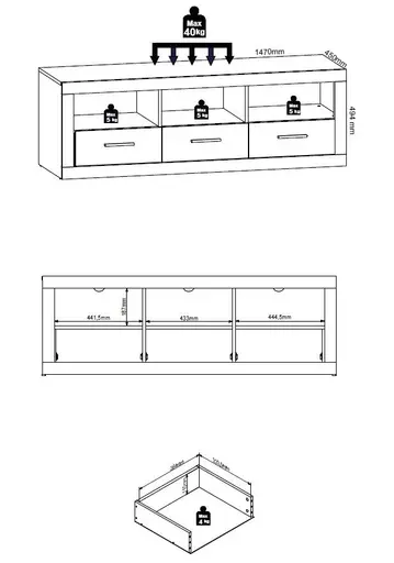 Lowboard - B ca. 147 cm, Sonoma Eiche Nachbildung, Weiß
