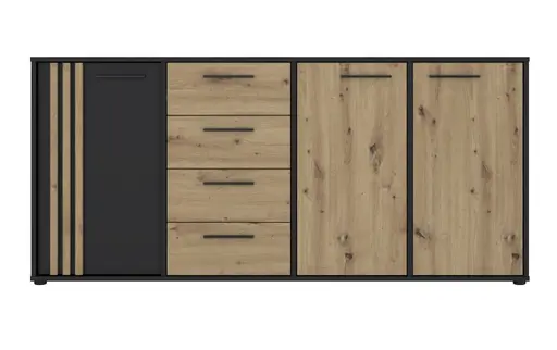 Sideboard FLORISS- Schwarz, Eiche Dekor