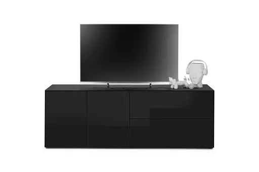 Lowboard - B ca. 181 cm, Schwarz, Keramikoptik