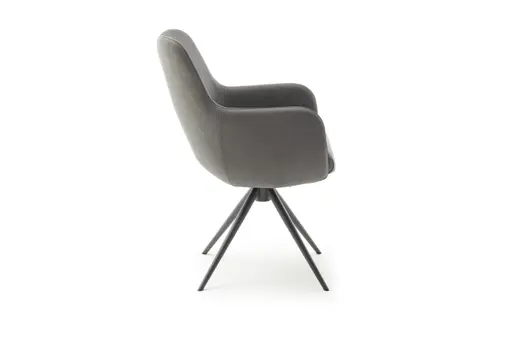 Armlehnstuhl Mis - Leder, Dunkelgrau, Gestell, Anthrazit