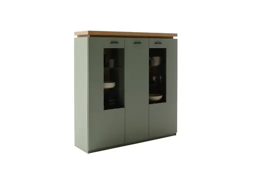 Highboard - mit Beleuchtung, B ca. 138 cm, Salbeigrün, Eiche Evoke Nachbildung