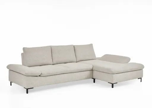 Ecksofa - 2-Sitzer mit Ecke rechts, Sitztiefe verstellebar, Stoff, Creme